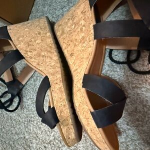 Sperry Black Cork Wedge Sandals